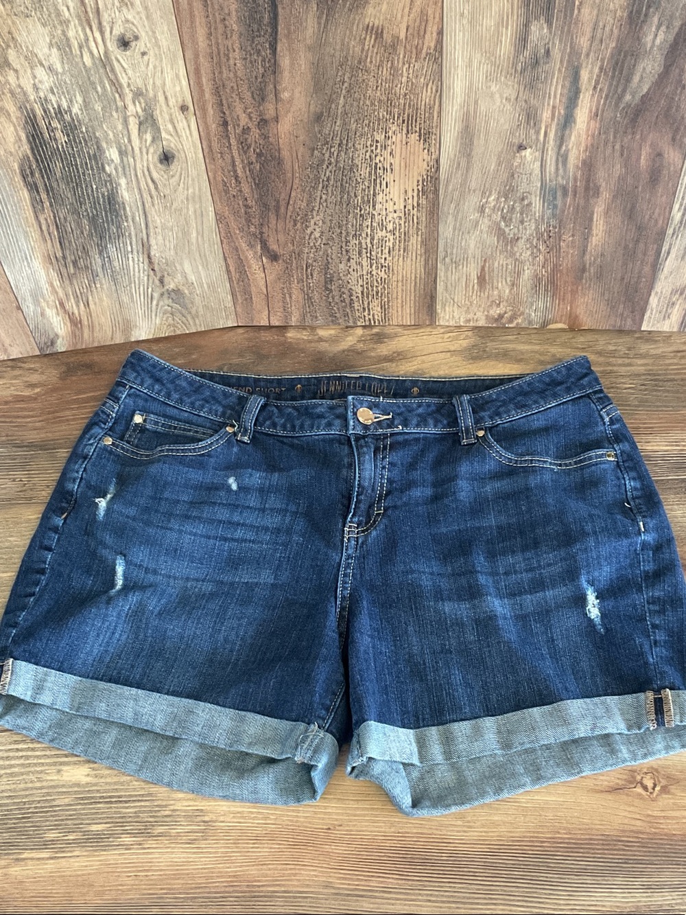 Jennifer Lopez Boyfriend Short Rolled Cuff Denim Jean Shorts 12 930I